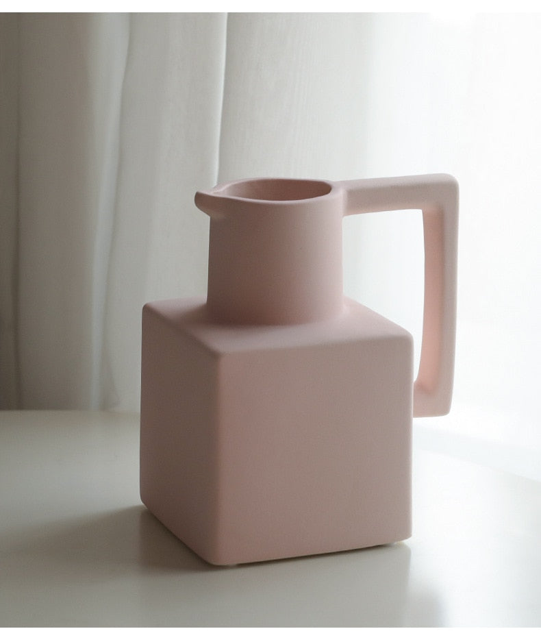 Jug Shaped Ceramic Vase in Frosted Pink
