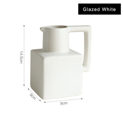 Jug Shaped Ceramic Vase in Glazed White