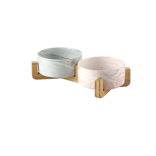 Grey & Pink Pet Bowls + Double Stand