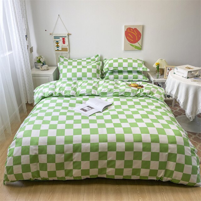 Checkerboard Duvet Cover Set with Pillowcase & Bed Sheet