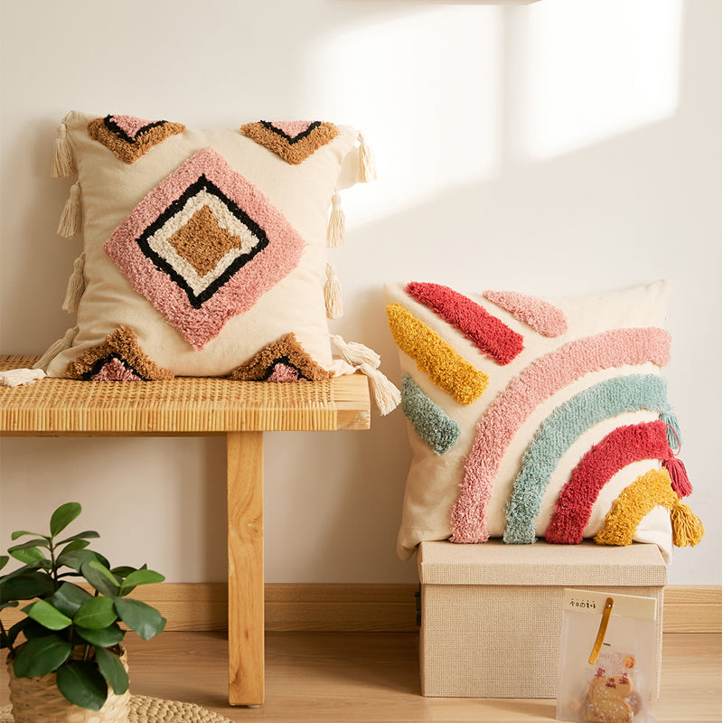 Pillow Cover in Tuft Tassels in Rainbow