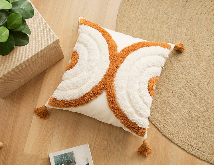 Pillow Cover in Brown Tuft Tassels