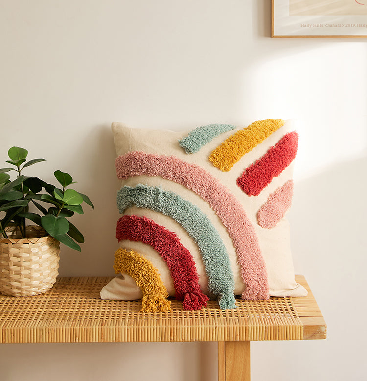 Pillow Cover in Tuft Tassels in Rainbow