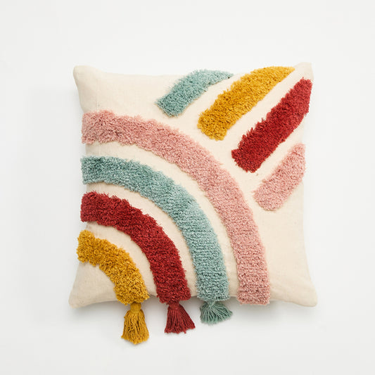 Pillow Cover in Tuft Tassels in Rainbow