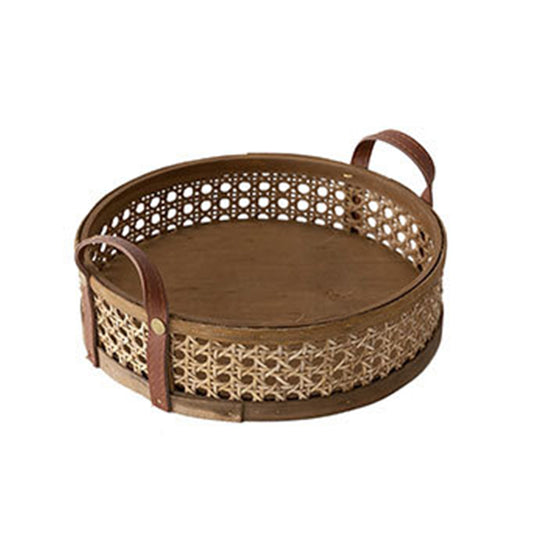 Small Hand-Woven Round Rattan Basket in Brown