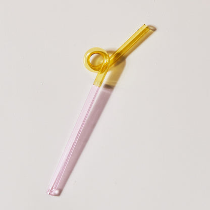 Coloured Glass Straw in Pink / Yellow