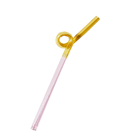Coloured Glass Straw in Pink / Yellow