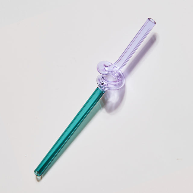Coloured Glass Straw in Lilac / Teal