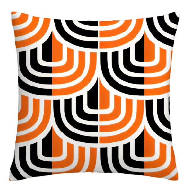 Pillow Case in Black / Orange Print