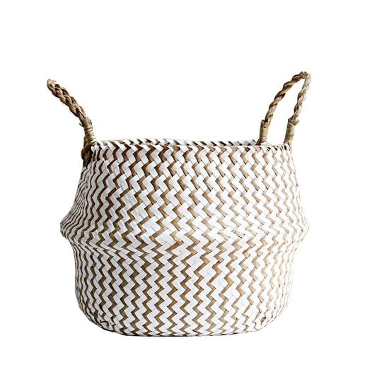 Wicker Storage Basket in White Pattern