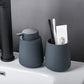 Set of Ceramic Soap Dispenser & Toothbrush Holder in Grey